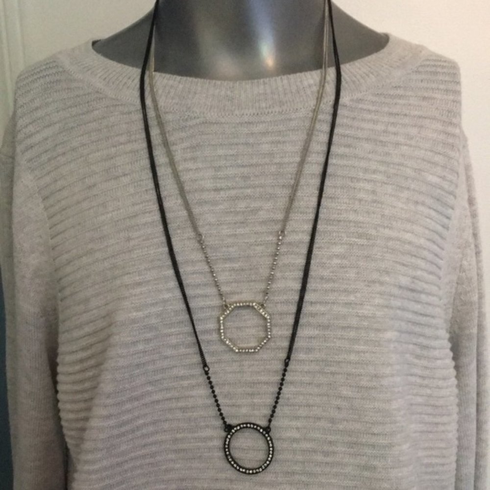 NEVADA Long Necklace Silver/Black Chain with Bling